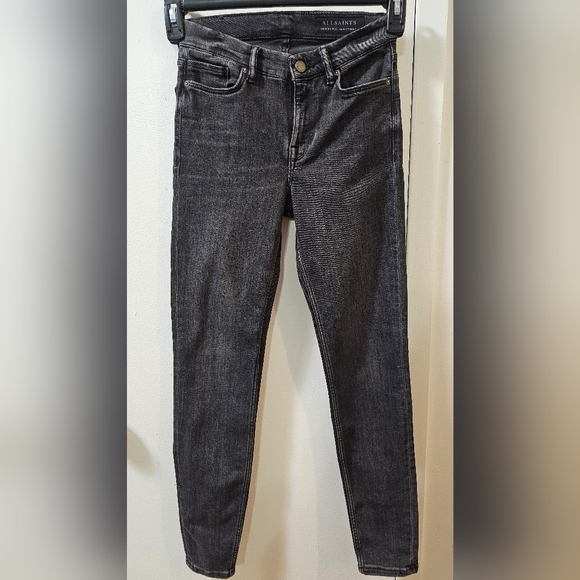 Allsaints Grace Cropped Zip Jeans Charcoal Black Women's Size 26 - Picture 1 of 12